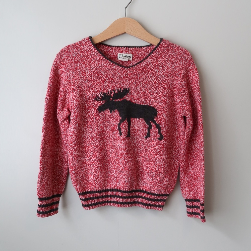 Hatley Moose Knit V Neck Pullover Sweater 4T